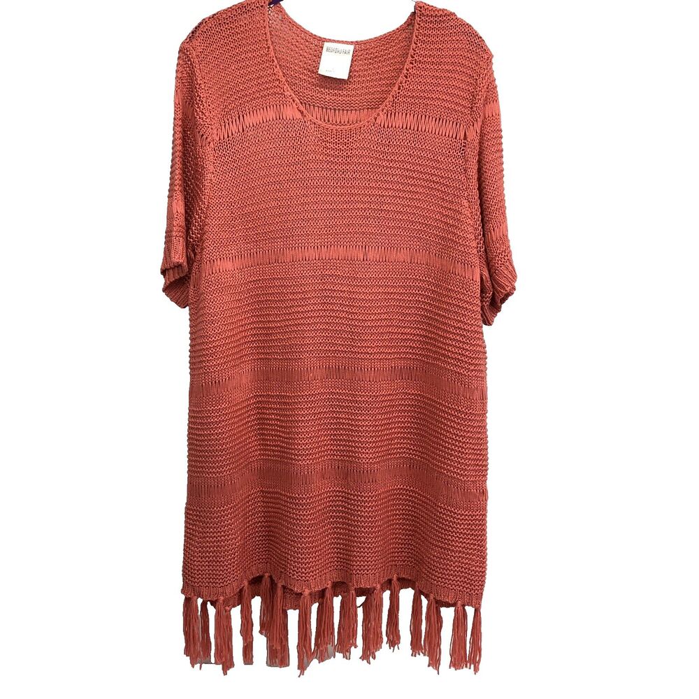 Bedford Fair Sweater Dress Women Extra Large Crochet Fringe Cottage Core XL